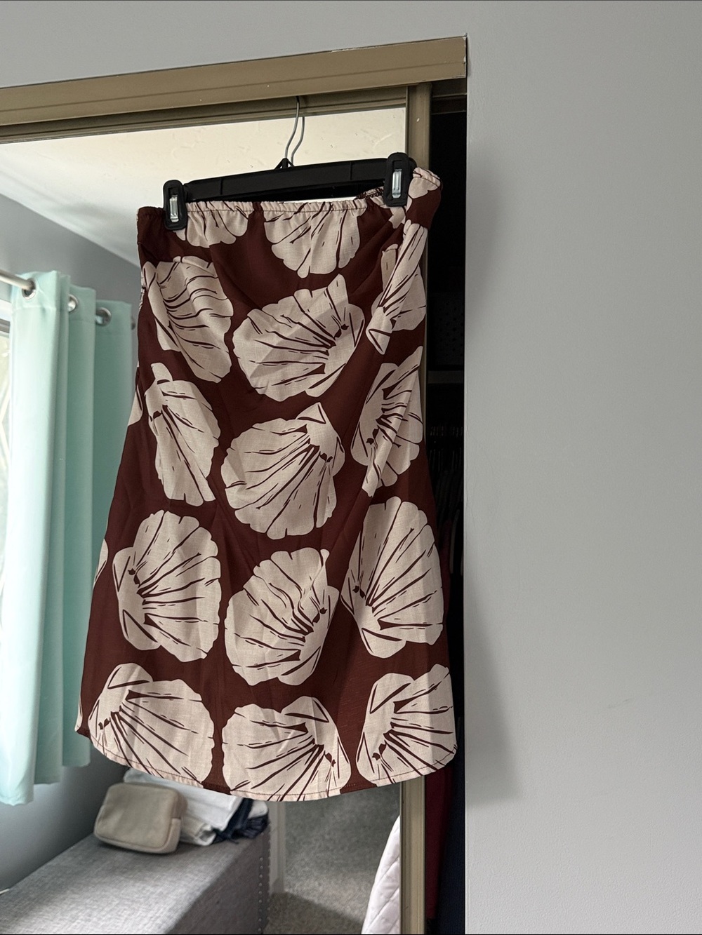 SHEIN Brown Strapless Floral Midi Dress with Cream Print